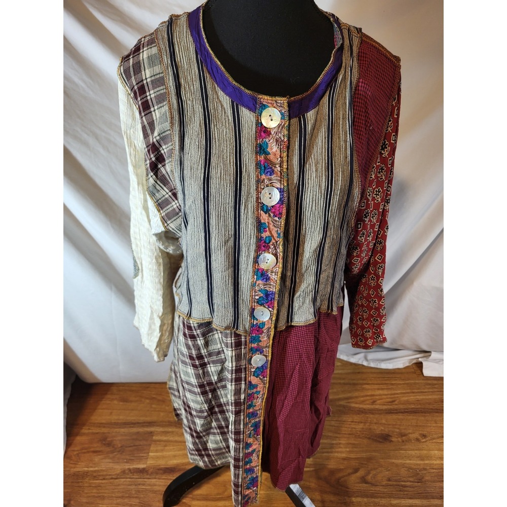 Vintage Nothing Matches Boho Artsy Hippie‎ Blue Button Long Sleeve Top Women 1